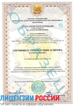 Образец сертификата соответствия аудитора №ST.RU.EXP.00014299-1 Оленегорск Сертификат ISO 14001